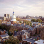 Aerial view of a historic university campus